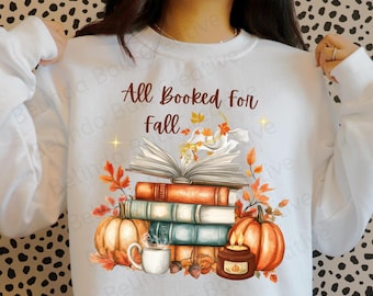 Druckbar Alle für den Herbst gebucht PNG, Gemütliche Lese Digitales Design, Herbst Bücherwurm Sublimation