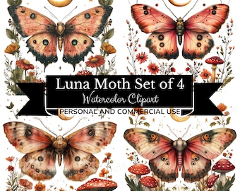 Luna Moth Clipart, Celestial Cottagecore PNG (Digital Download)