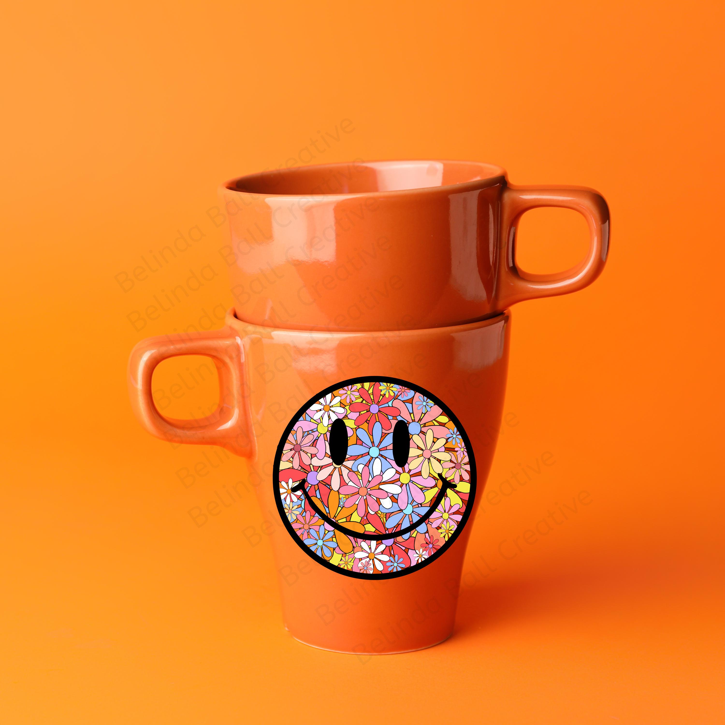 Printable Colorful Daisy Smiley Face PNG | Groovy Retro Happy Face ...