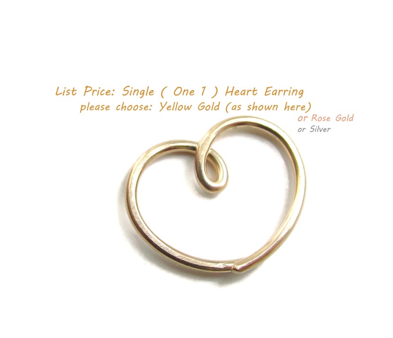 Artisan Made by Hand Heart Earring Heart Ring for Daith Piercing, Handmade in Coastal Virginia, Single 1 Gold Silver Niobium Titanium image 4