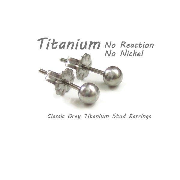 Titanium Earrings Titanium Small Stud Post Earrings for Sensitive Ear Metal Allergies, Grey or Anodized Blue, One Pair 4mm Size