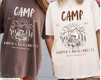 Custom Camp Bachelorette Party T-Shirt: Cabin Crew Mountain Bride Tee