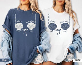 Custom Bikini Bachelorette Group Shirts: Last Toast Coastal Beach Bach Party Matching Tees, Cute Funny Seashell Bikinis Comfort Color