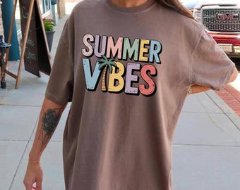 Summer Vibes Comfort Colors Shirt: Retro Palm Tree Graphic Tee