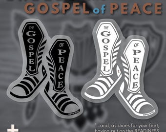 Shoes of the Gospel of Peace Vinyl Sticker | Black or White | Armor of God Faith-Based Christian Decals for Car, Laptop, Water Bottle, Yeti