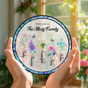 Personalisierter Geburtsblumen Glas Suncatcher - Benutzerdefiniertes Familienandenken für Oma Muttertag, Geburtsblumengeschenk, Oma Geschenk von Enkelkindern