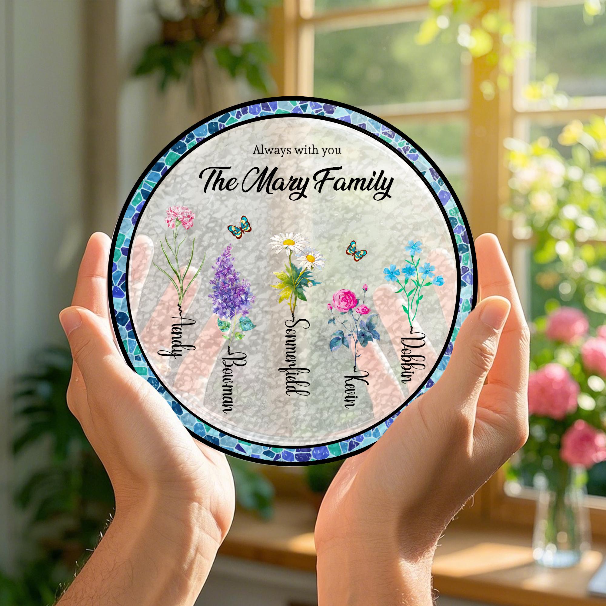 Personalized Birth Flowers Glass Suncatcher - Custom Family Keepsake for Grandma Mothers Day, Birth Flower Gift, Grandma Gift From Grandkids
