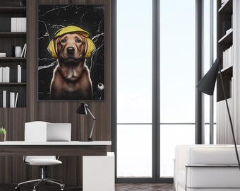 Golden Retriever with Headphones Art Print – Music Lover Dog Digital Art for Pet Lovers