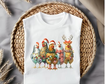 Festive Chicken Christmas Lights Fun Wear PNG, t shirt design