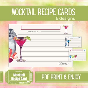 Tarjetas de recetas de cócteles sin alcohol para imprimir • Bebidas sin alcohol (PDF digital)