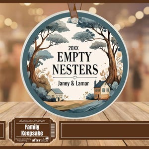 Empty Nest Personalized Ornament: Aluminum Keepsake Bauble, Blue Country House Design