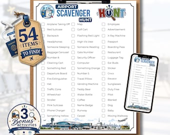 Airport Scavenger Hunt Printable Game, Kids Terminal Activity (Digital Download)