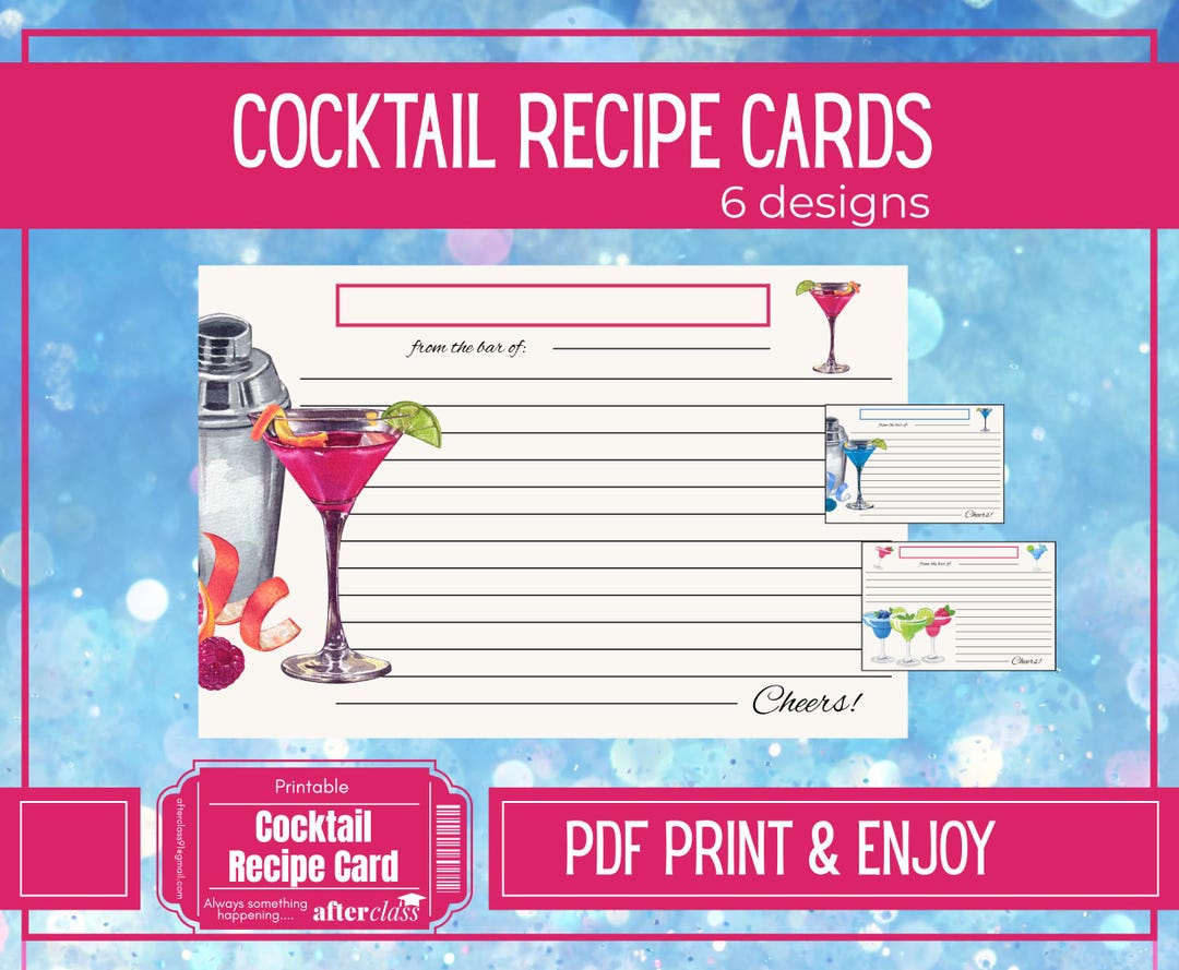 Printable Cocktaisl Printable Cocktail Recipe Cards • Digital PDF • Bar Cart Decor ...
