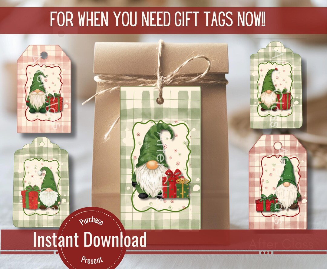 Printable Gnome Christmas Gift Tags – Last Minute Solution. Instant ...