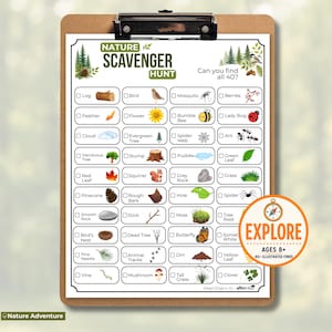 Natur-Schnitzeljagd für Kinder | 40 Gegenstände zum Finden | Waldabenteuer zum Ausdrucken | Camping-Aktivität | Vorschule bis 2. Klasse