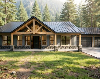 Modern Farmhouse Plan: 2080 (Living) Sqft, 3 Bed - 2bath - 3-Car Garage