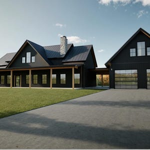 Moderne boerderij van 1800 m² met overdekte voor- en achterveranda met vrijstaande garage en open haard