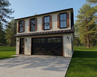 Modern ADU Plan Above 2 Car Garage : 900 (Living) Sqft - 2bed-1bath