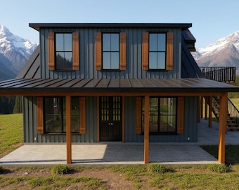 Modern Rustic Cabin Plan : 1,744 (Living) Sqft - 3bed-2.5 bath
