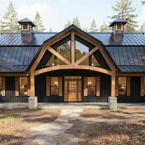 Modern Gambrel Barndominium Plan: 2,400 (living) Sqft-4 Bed- 2.5 Bath-Office (Updated) image 1