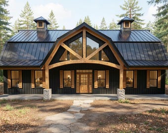 Modern Gambrel Barndominium Plan: 2,400 (living) Sqft-4 Bed- 2.5 Bath-Office (Updated)