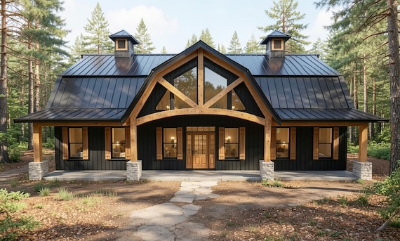 Modern Gambrel Barndominium Plan: 2,400 (living) Sqft-4 Bed- 2.5 Bath-Office (Updated)