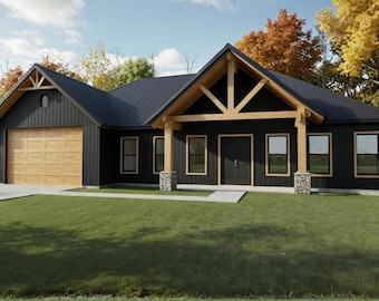 Plan de maison de style moderne : 2 470 pieds carrés habitables - 4 chambres - 3,5 salles de bains - garage 2 voitures