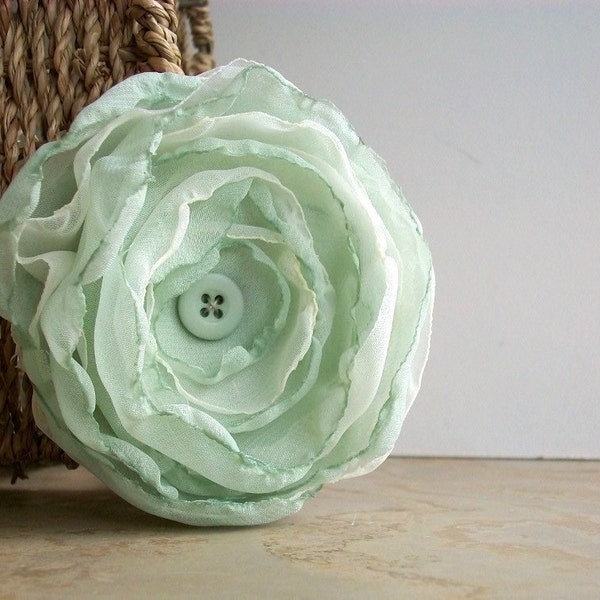 Mint and Ivory Flower Clip