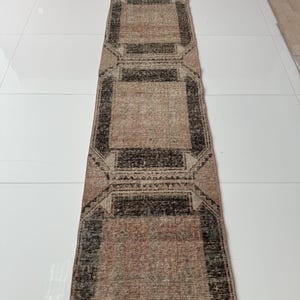 2x9 Antique Turkish Runner, Red Black Blue Vintage Rug, Faded Oriental Carpet, Handmade Wool Rug, Hallway Kitchen Entryway Rustic Decor