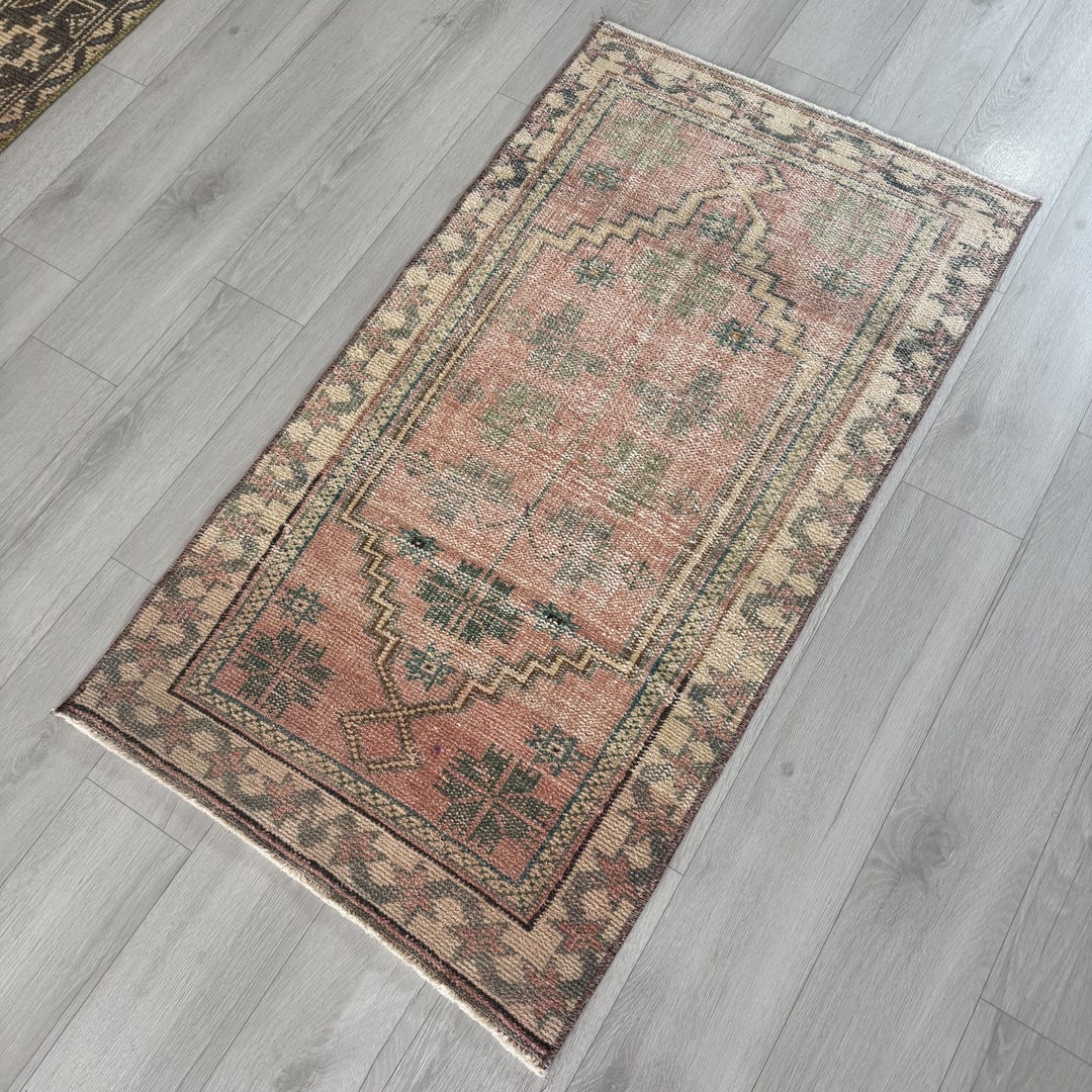 2x4 Blush Pink Vintage Turkish Wool Rug for Entryway Bathroom or ...