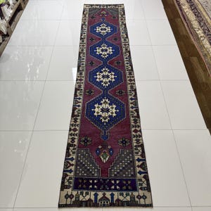 レア柄　gradation small rug ヴィンテージトルコラグ 57×104 パッチワークラグ ブルー ボタニカル トルコヴィンテージ