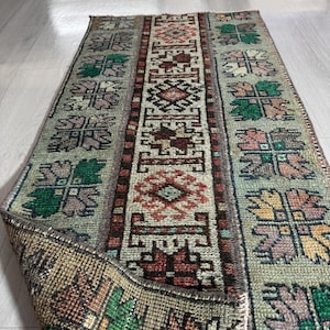 2x4 Sage Green Turkish Rug Vintage Wool Small Bath Mat