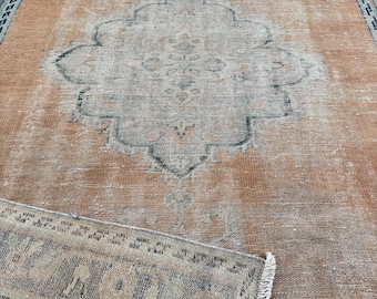 7x10 Rust Terracotta Distressed Vintage Turkish Rug Blue Green
