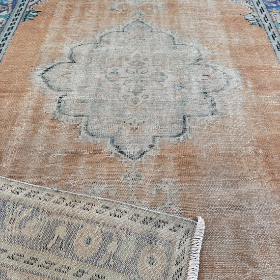 56×138 ViNTAGETURKiSH RUG 7x10 Rust Terracotta Distressed Vintage Turkish Rug Blue Green