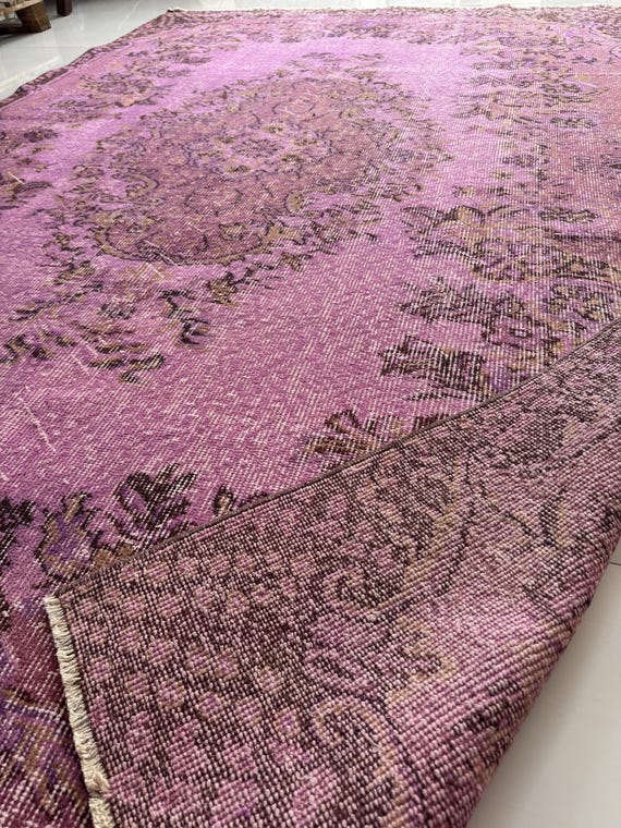 ヴィンテージ トルコラグ カーペット オーバーダイ ピンク 花柄 ヴィンテージ トルコラグ カーペット オーバーダイ ピンク 花柄