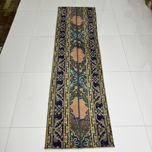 2x7 Vintage Turkish Runner Rug: Hand-Knotted Wool Oushak Style