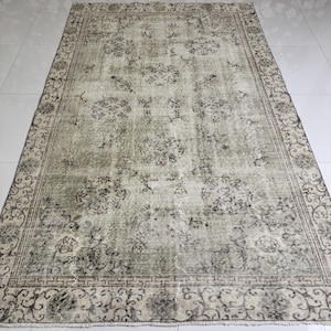 6x9 Wool Area Rug, Vintage Turkish Rug, Distressed Oriental Rug, Hand Knotted Carpet, Gray Blue Rug, Large Living Room Entryway Bedroom Rug