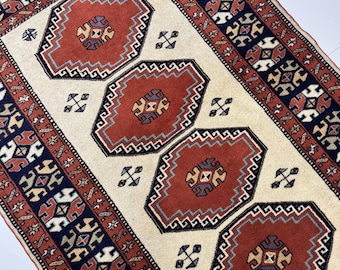 3x5 Vintage Turkish Oriental Wool Hand Knotted Geometric Area Rug