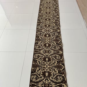 2x12 Vintage Turkish Runner Rug – Handmade Wool in Beige, Brown, and Black – Ideal for Hallways, Kitchens, Entryways, and Stairways