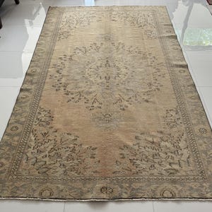 6x9 Vintage Turkish Wool Rug: Beige, Brown, Gray Floral Oriental Earth Tone Rug