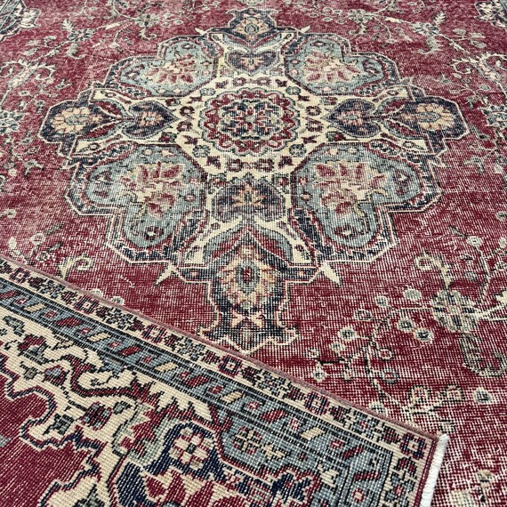 トルコヴィンテージラグ レッド フローラル あたたかみ色 超大判145