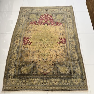 4x6 Vintage Rug, 4x6 Floral Turkish Rug, Red Brown Blue Oriental Rug, Handmade Wool Rug, Antique Area Rug, Living Room Bedroom Entryway Rug