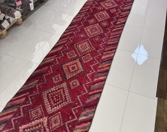 土日限定セール！　1点もの！　ヴィンテージランナーラグ   ボルドー　トルコラグ 3x13インチのヴィンテージトルコ製ウシャックランナーラグ：ピンク