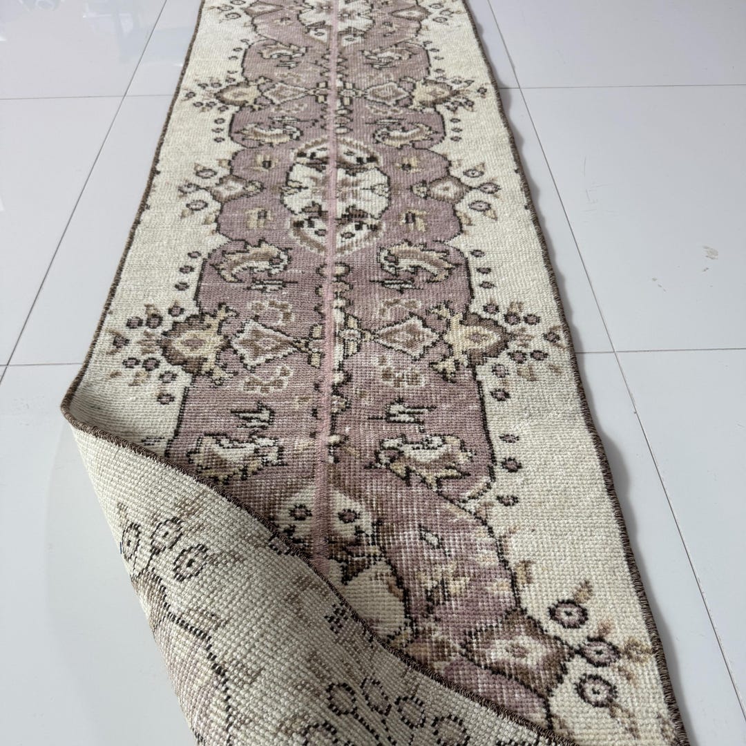 2x6 Blush Cream Vintage Turkish Runner Rug With Soft Floral Medallion ...