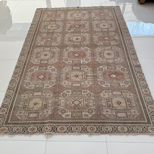 Tapete turco Oushak vintage 6x9: tapete oriental de lã feito à mão