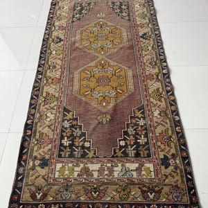 4x8 Vintage Area Rug, 4x8 Red Blue Yellow Turkish Rug, Oushak Wool Rug, Living Room Entry Rug, Handmade Wool Rug, Bohemian Vintage Carpet