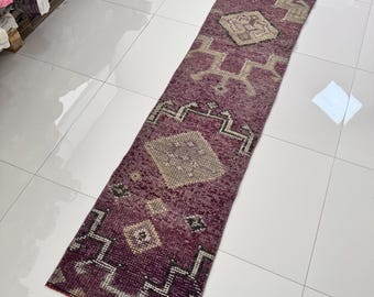 2x7 Vintage Turkish  Rug: Purple, Beige & Gray Oriental Runner