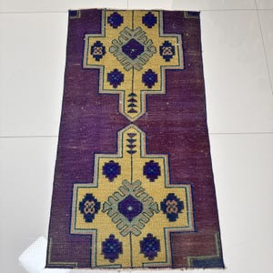 2x4 Vintage Turkish Oushak Rug: Hand-Knotted Wool, Purple & Blue