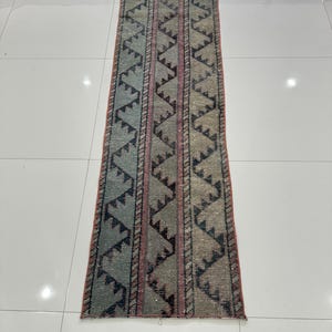 2x6 Vintage Kitchen Runner Rug, 2x6 Turkish Bathroom Rug, Blue Red Wool Runner, Handmade Runner Rug, Bathroom Entry Bedroom Laundry Carpet