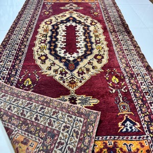 4x8 Wool Oushak Rug, 4x8 Vintage Area Rug, Red Beige Blue Turkish Rug, Handmade Soft Oriental Carpet, Living Room Bedroom Entryway Rug